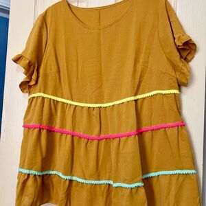 Colorful Ruffle Trim Top